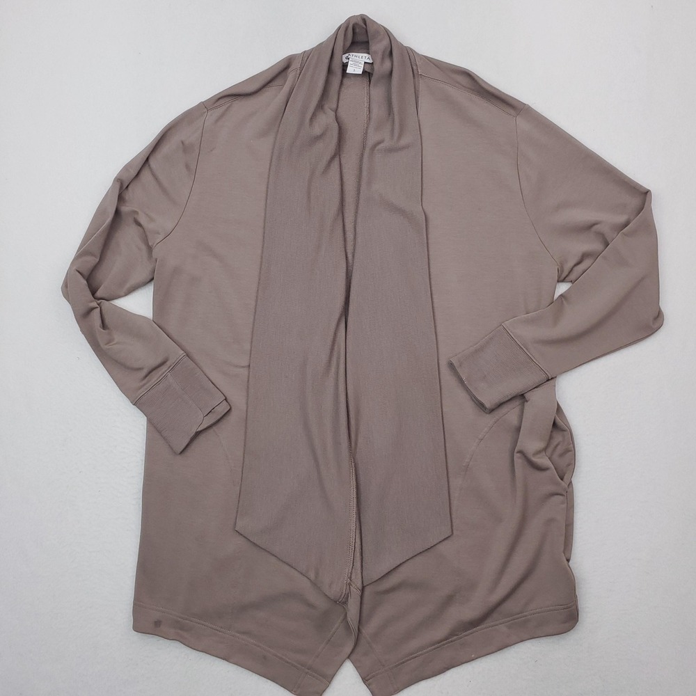 Athleta Cardigan Sweater Women Large Brown Open Front Pranayama Restore Rib Wrap